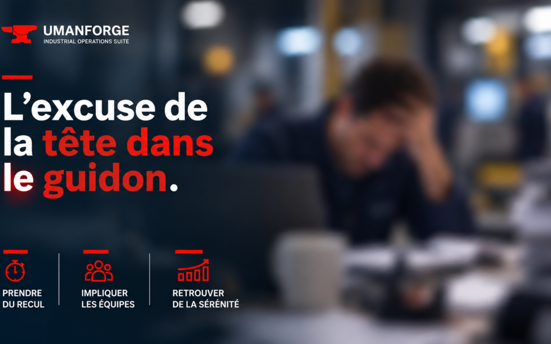 Dirigeant débordé dans un environnement industriel, illustrant le manque de temps pour organiser des animations à intervalles courts (AIC).