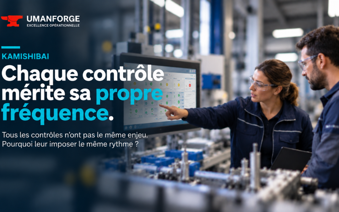 Deux professionnels en usine examinent des contrôles sur un écran, illustrant l'adaptation des fréquences d'audit terrain avec KAMISHIBAI.